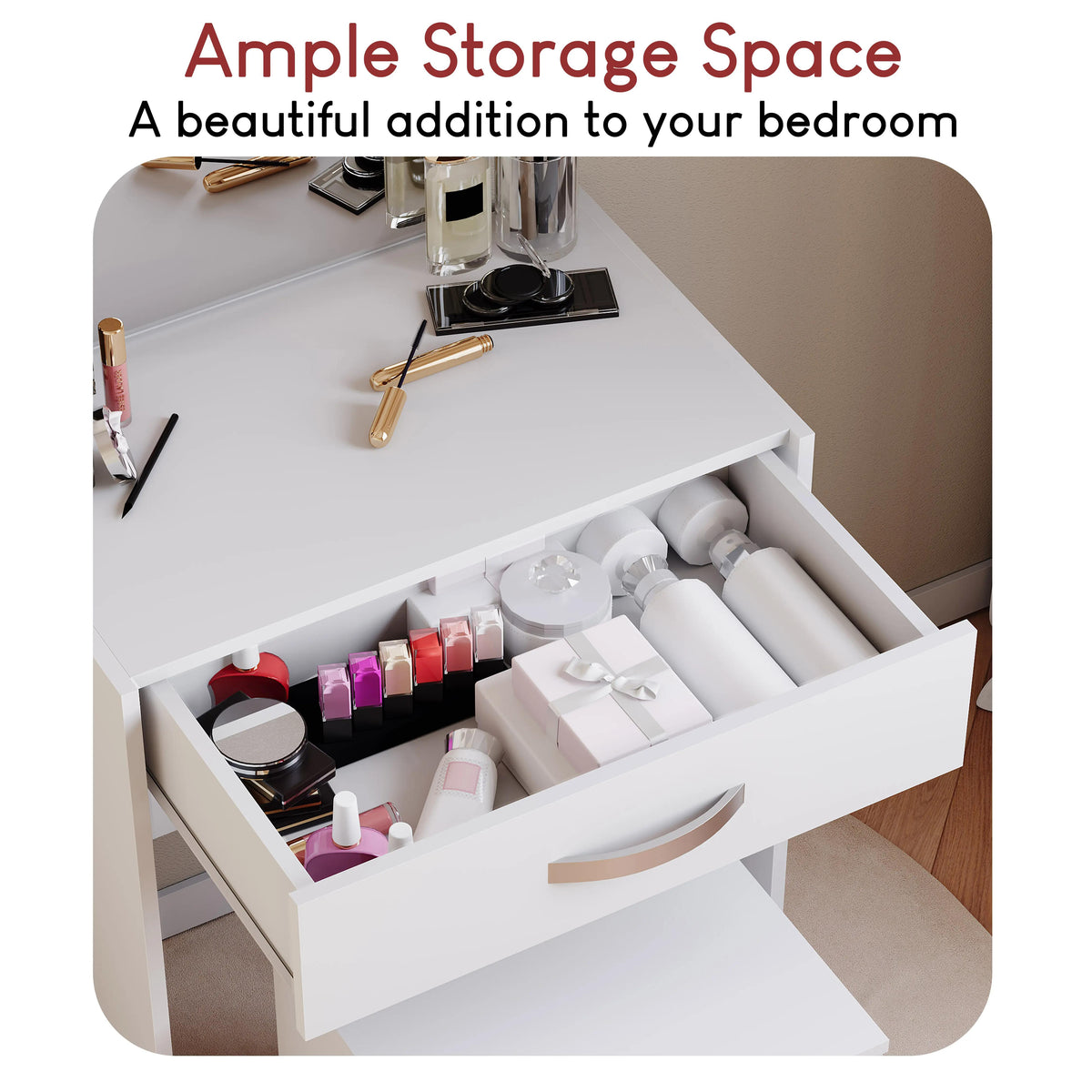 Dressing Table 1 Drawer Mirror & Stool Bedroom Set Makeup Vanity Cosmetics Storage Desk Dresser Furniture