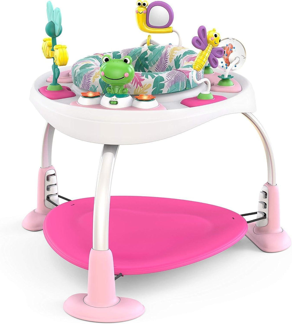 360° Rotatable 2-in-1 Baby Activity Center, Convertible Jumper & Play Table with 7 Interactive Toys, Adjustable Height and Storage Bag, Play Equipment for Infants 6 Months+
