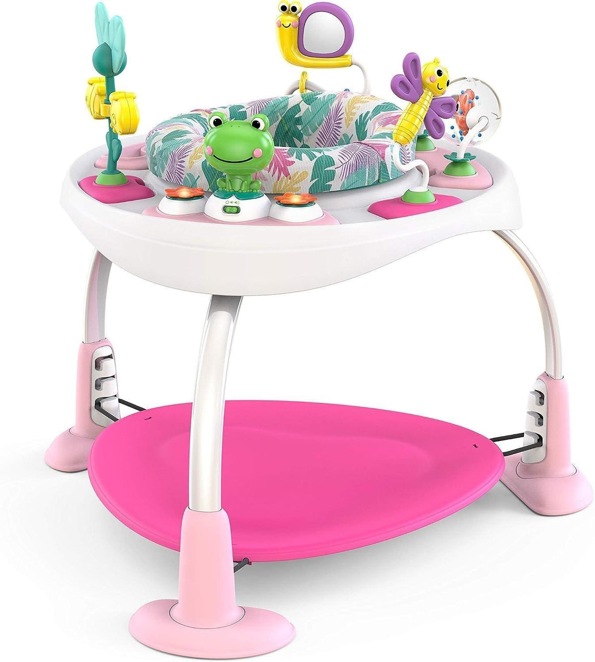 360° Rotatable 2-in-1 Baby Activity Center, Convertible Jumper & Play Table with 7 Interactive Toys, Adjustable Height and Storage Bag, Play Equipment for Infants 6 Months+