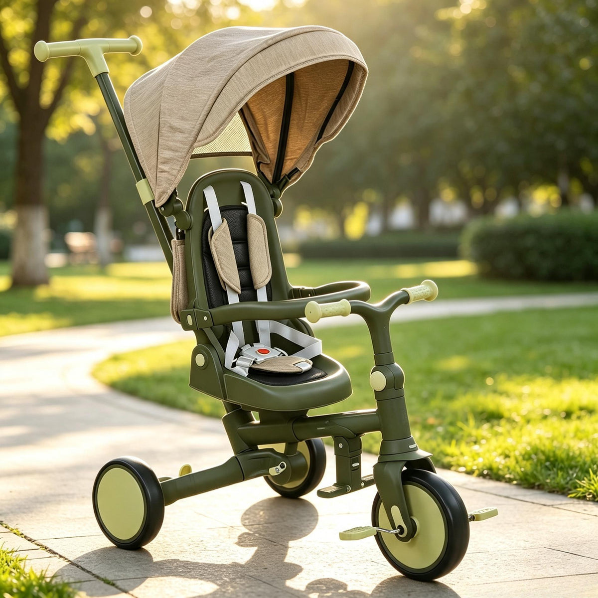 5‑in‑1 Grow‑With‑Kid Foldable Toddler Tricycle Stroller, Convertible Kids Ride‑On Trike with 5‑Point Safety Harness, Adjustable Push Handle & UV Protection Canopy, Compact Outdoor Toy for Family Outings, Ages 1‑3 Years Old