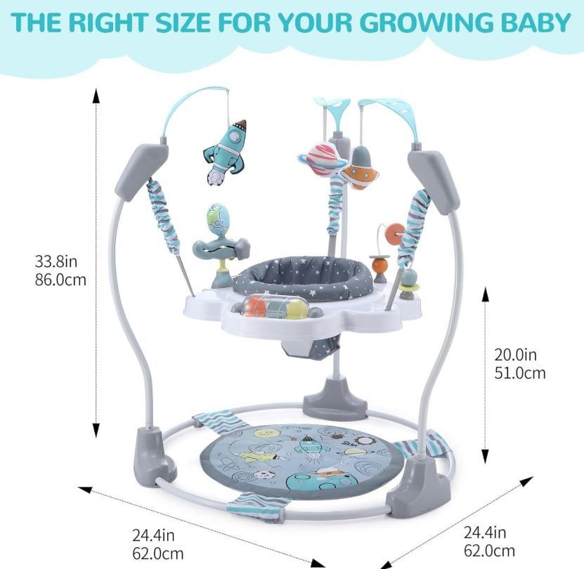 360° Rotating Stationary Baby Jumperoo Activity Center, Adjustable Height Baby Bouncer Swing Rocker with Musical Interactive Toys, Portable Play Chair Infant Play Essentials