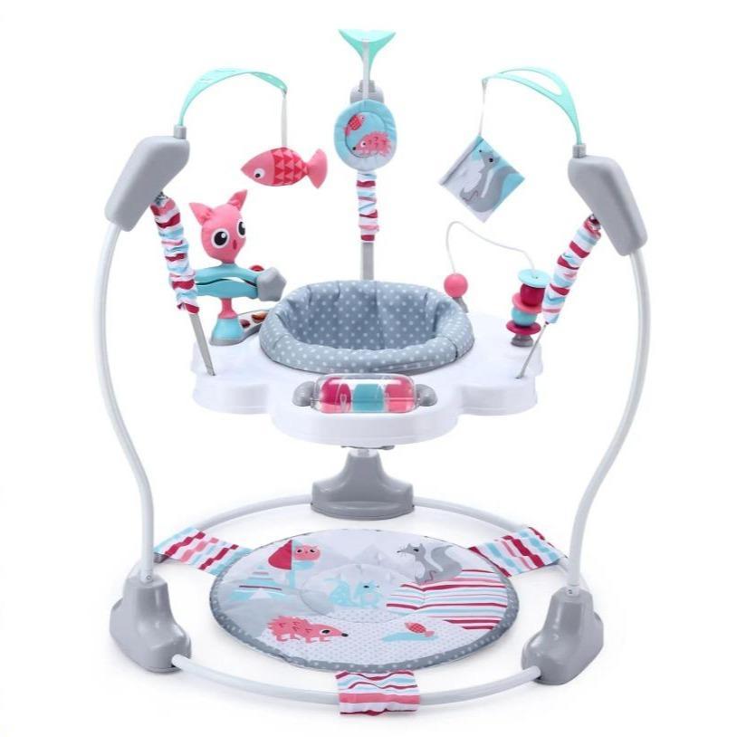 360° Rotating Stationary Baby Jumperoo Activity Center, Adjustable Height Baby Bouncer Swing Rocker with Musical Interactive Toys, Portable Play Chair Infant Play Essentials
