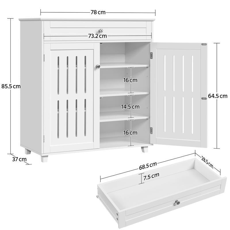 Freestanding Wooden Shoe Storage Cabinet, 4‑Tier Shoe Organiser with Drawer & Doors, Adjustable Shelves, Anti‑Tipping Design, Holds 15‑18 Pairs Shoes for Entryway Hallway Bedroom
