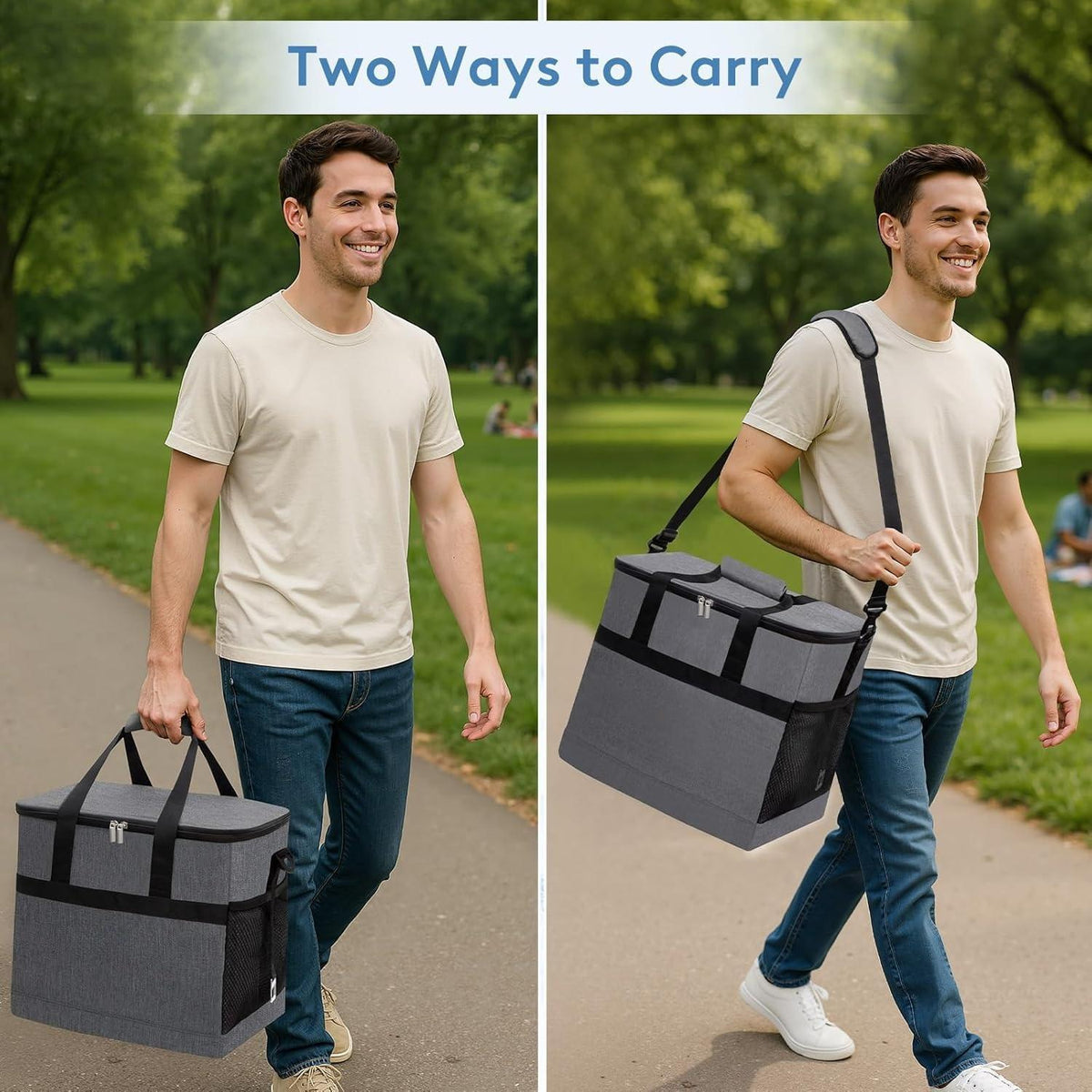 Soft Cooler Bag with Hard Liner, Large Insulated Picnic Lunch Bag Box Soft-Sided Cooling Bag for Camping/BBQ/Family Outdoor Activities