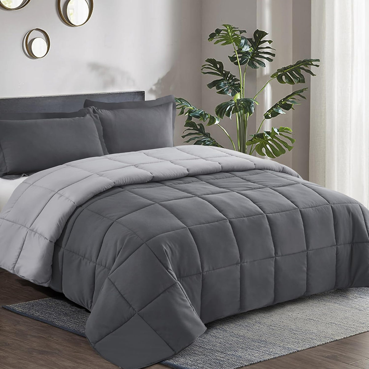 【NS】O MORE DUVET COVERS! Washable King Size Coverless Duvet - Reversible & Hypoallergenic, 10.5 Tog All-Season Comfort - 100% Down Alternative Fill (Plush, Breathable) with Stay-Put Corner Tabs - 3-Piece Set, Navy Blue - 240cm x 220cm