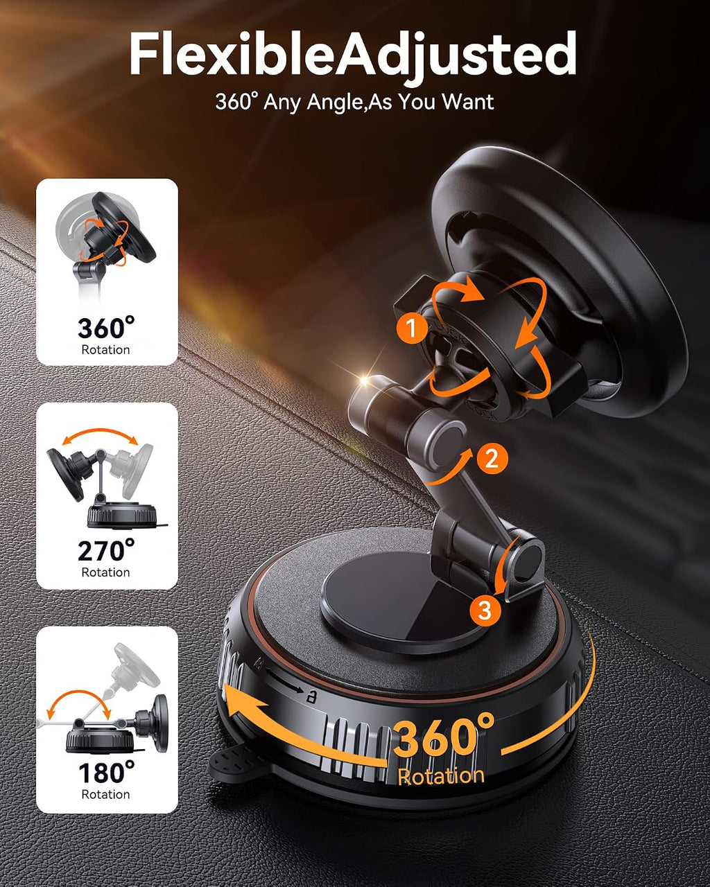 VEN-Miracase for MagSafe Car Mount [3600gf Strong Magnet & 89+LBS Suction Base] Magnetic Phone Holder for Cars, 360° Rotatable Dashboard & Windscreen Phone Holder with Adhesive Suction Cup for iPhone17-12