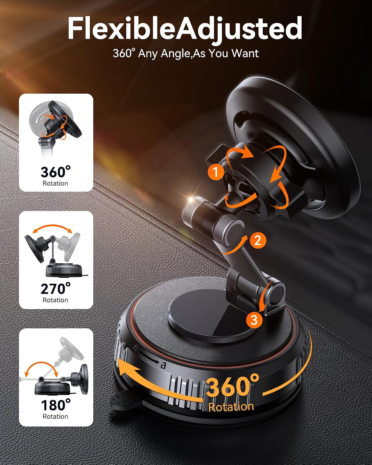 VEN-Miracase for MagSafe Car Mount [3600gf Strong Magnet & 89+LBS Suction Base] Magnetic Phone Holder for Cars, 360° Rotatable Dashboard & Windscreen Phone Holder with Adhesive Suction Cup for iPhone17-12