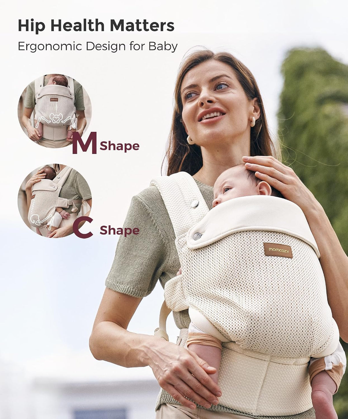 Momcozy Baby Carrier for 3-24M/3.2-20kg, Waist 64-127cm, Air Mesh-Apricot