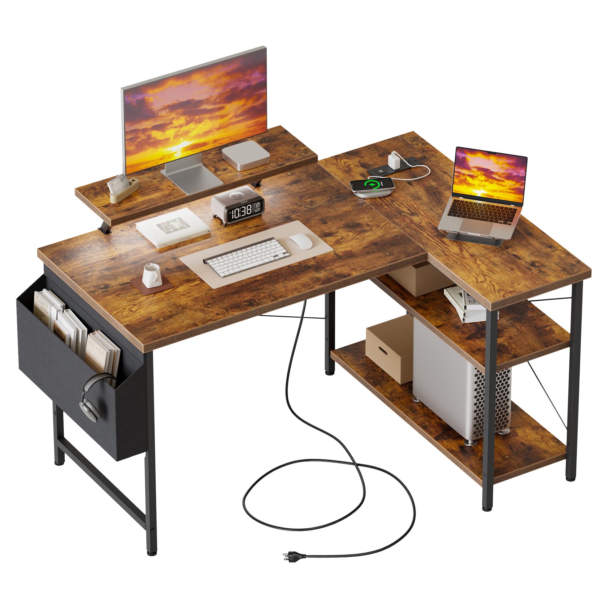 Mericonia Reversible Corner Desk, w. Power Outlets, 100x70cm, Black