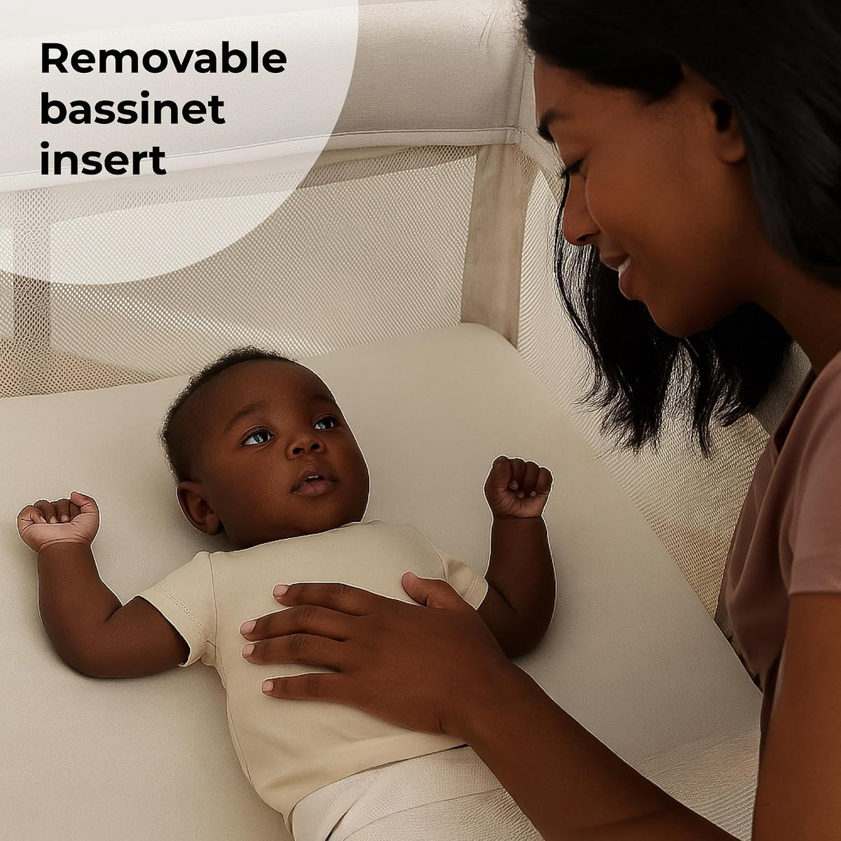 My Babiie MBTC3 Air-Light 3-in-1 Travel Cot, Bassinet, Playpen - Lightweight, from Birth to 15kg, Foldable, Travel Bag, Padded Mattress, Mesh Sides - Ivory