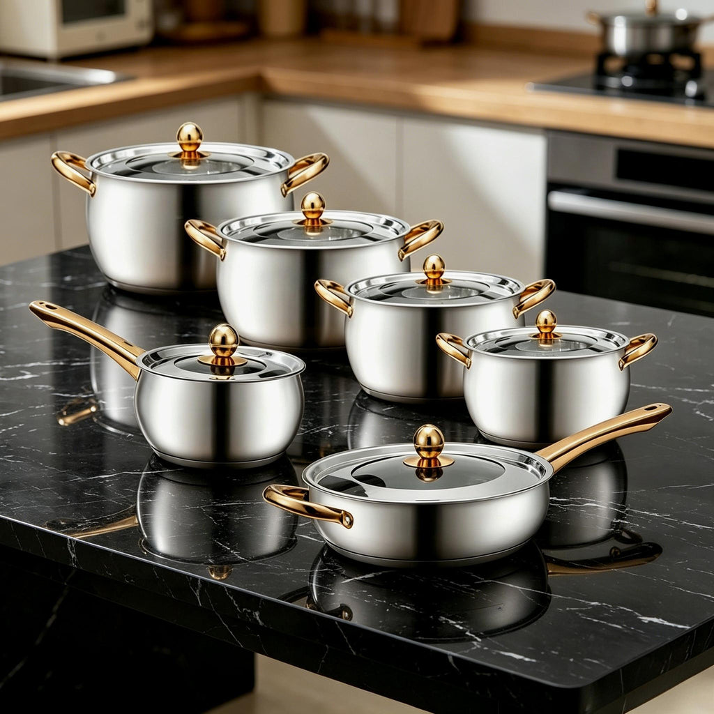 Stainless Steel Non-Stick Cookware Set, Pots & Pans with Heat-Resistant Handles, Compatible with All Stovetops, Premium Kitchen Essential & Holiday Gift Choice