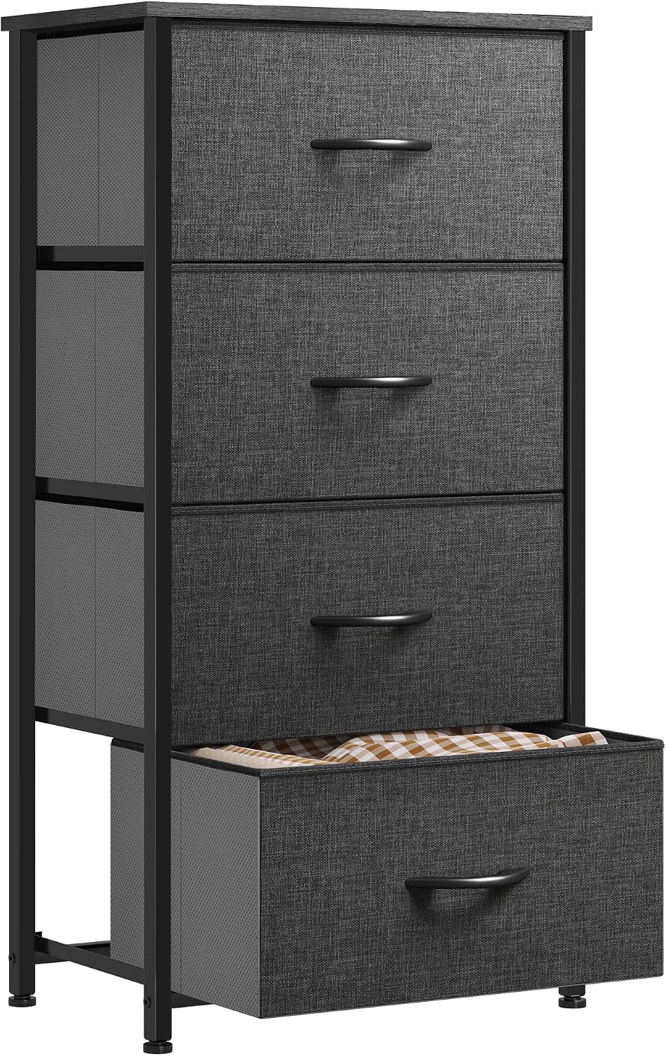 YITAHOME Chest of Drawers with 4 Drawers,Bedroom Drawers, Fabric Dresser with Wood Top,Drawer storage unit for for Bedroom, Living room, Dark Grey