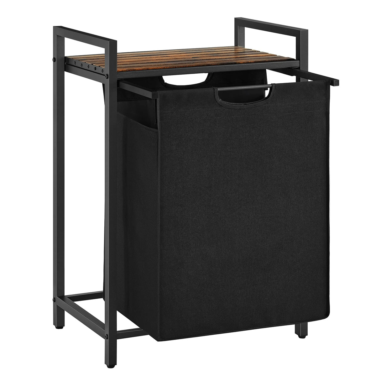 VASAGLE Laundry Basket, 3-Compartment Laundry Hamper, Pull-Out and Removable Liner Bags, Clothes Sorter, Shelf, Metal Frame, 3 x 40 L, 92.5 x 33 x 72 cm, Ink Black and Rustic Brown BLH301B01
