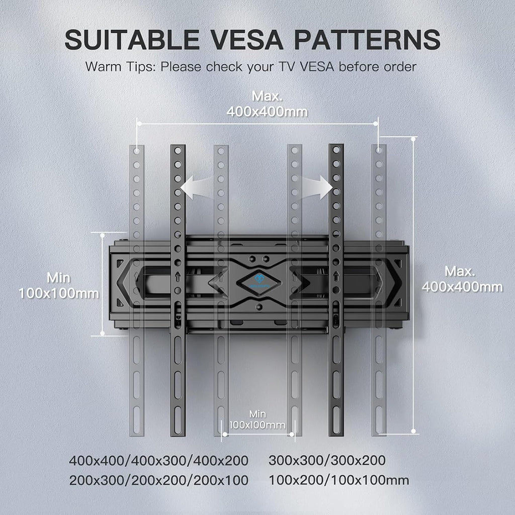 VEN-PERLESMITH TV Wall Bracket, Swivel Tilt Wall Mount for 26-70 Inch Flat & Curved TVs up to 45kg, Max. VESA 400x400mm