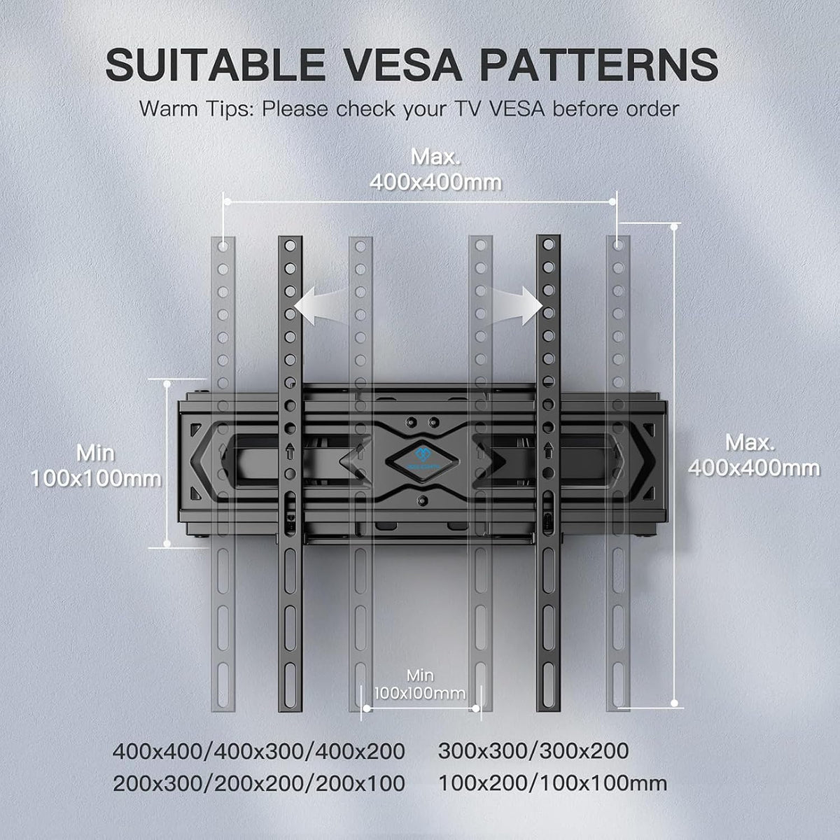 VEN-PERLESMITH TV Wall Bracket, Swivel Tilt Wall Mount for 26-70 Inch Flat & Curved TVs up to 45kg, Max. VESA 400x400mm