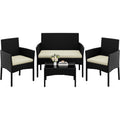 Yaheetech 4-Piece Rattan Conversation Set, Sofa & Glass Table, Black/Beige