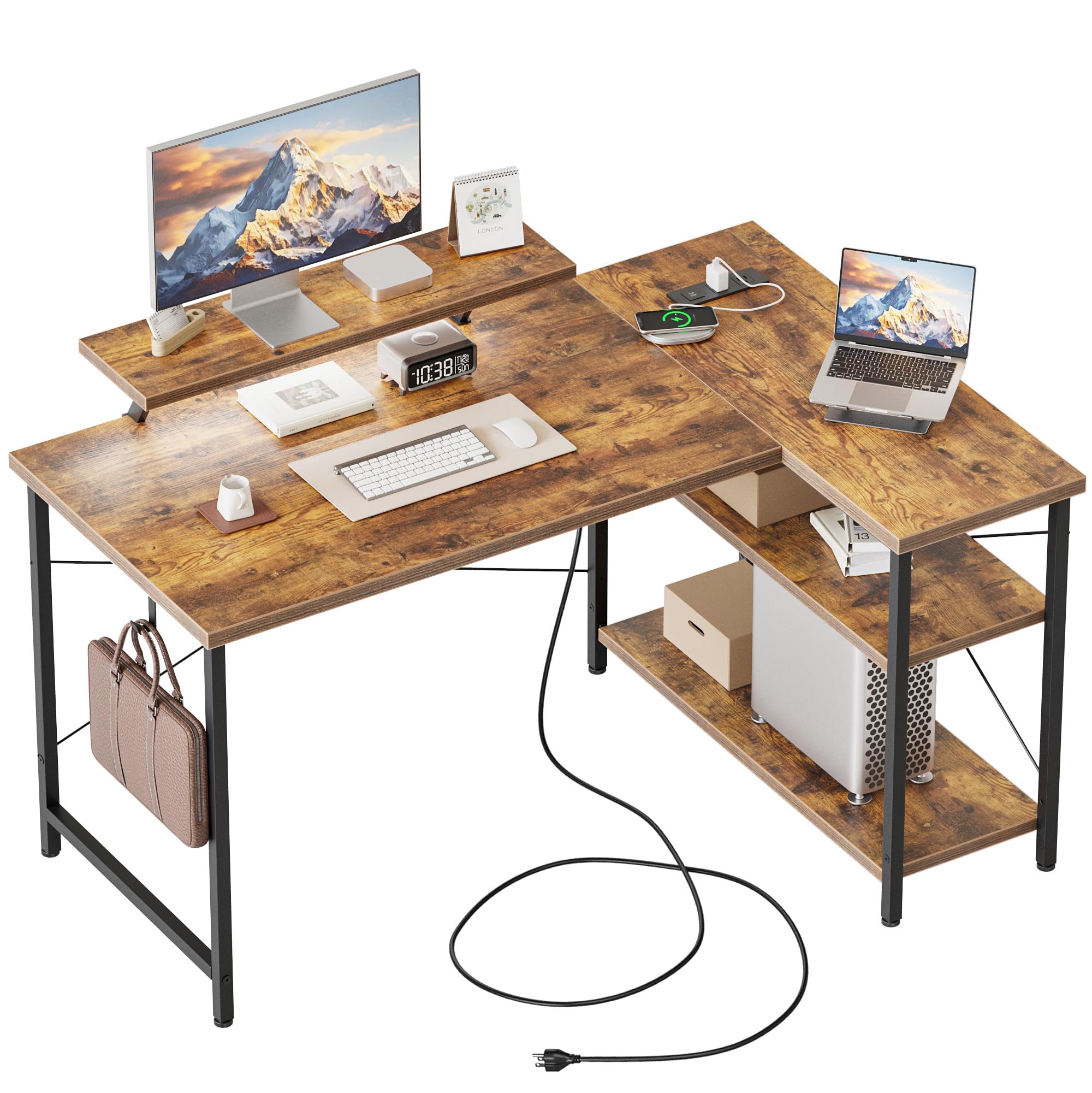 Mericonia Reversible Corner Desk, w. Power Outlets, 100x70cm, Black