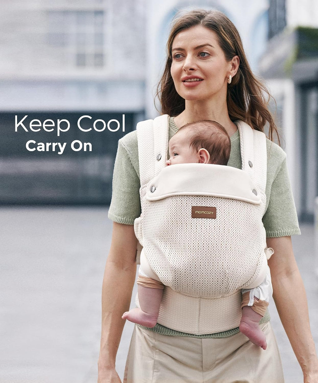 Momcozy Baby Carrier for 3-24M/3.2-20kg, Waist 64-127cm, Air Mesh-Apricot