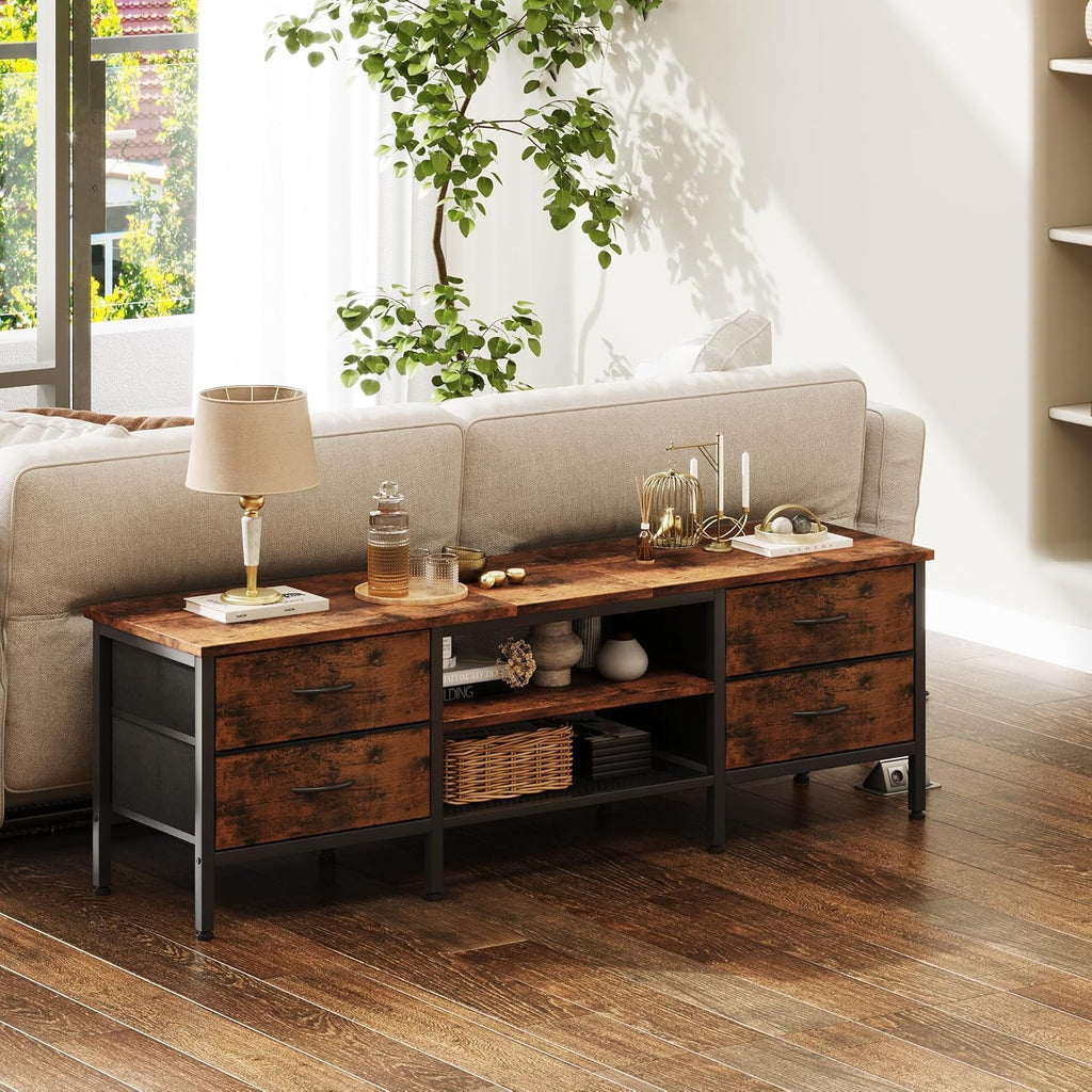 CAIYUN TV Stand with Storage, TV Table 63 Inch with Drawers for 65 70 Inch TV, TV Console Table, TV Bench for Living Room, Bedroom(Brown,63 Inch)