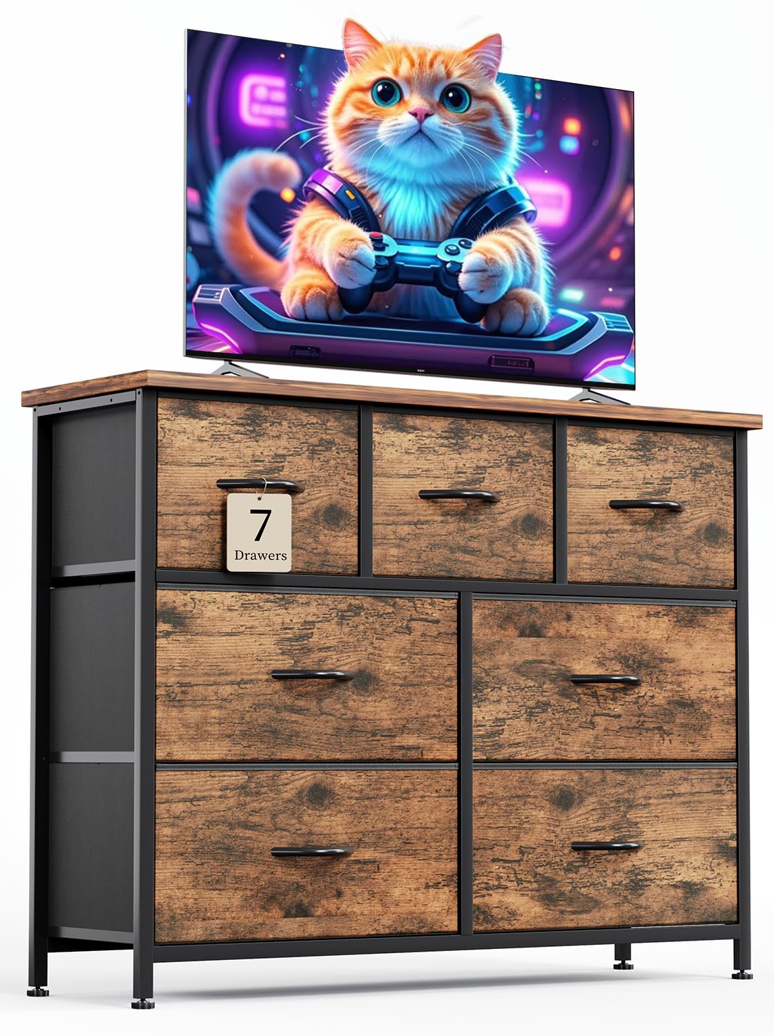 CAIYUN Chest of Drawers for Bedroom with 7 Drawers, Fabric Storage Drawer, Tall White Hallway Storage Unit, Charcoal Black