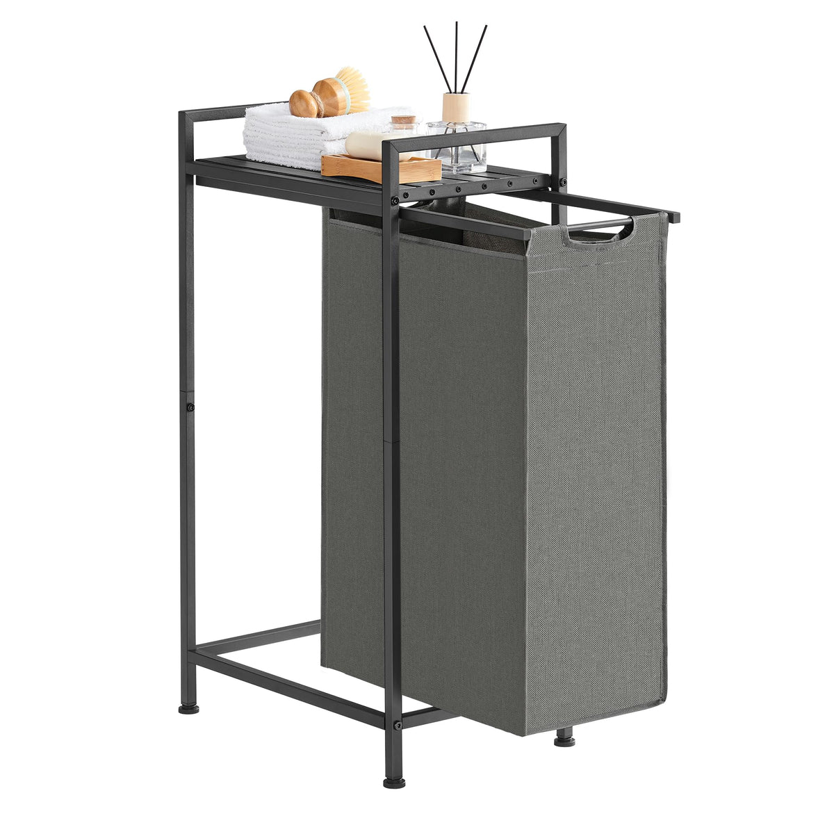 VASAGLE Laundry Basket, 3-Compartment Laundry Hamper, Pull-Out and Removable Liner Bags, Clothes Sorter, Shelf, Metal Frame, 3 x 40 L, 92.5 x 33 x 72 cm, Ink Black and Rustic Brown BLH301B01