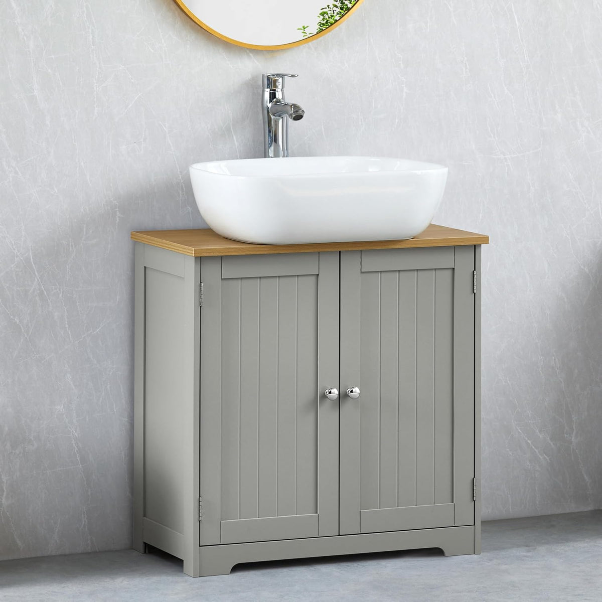Bath Vida Priano Freestanding 2 Door Under Sink Cabinet, Grey & Oak