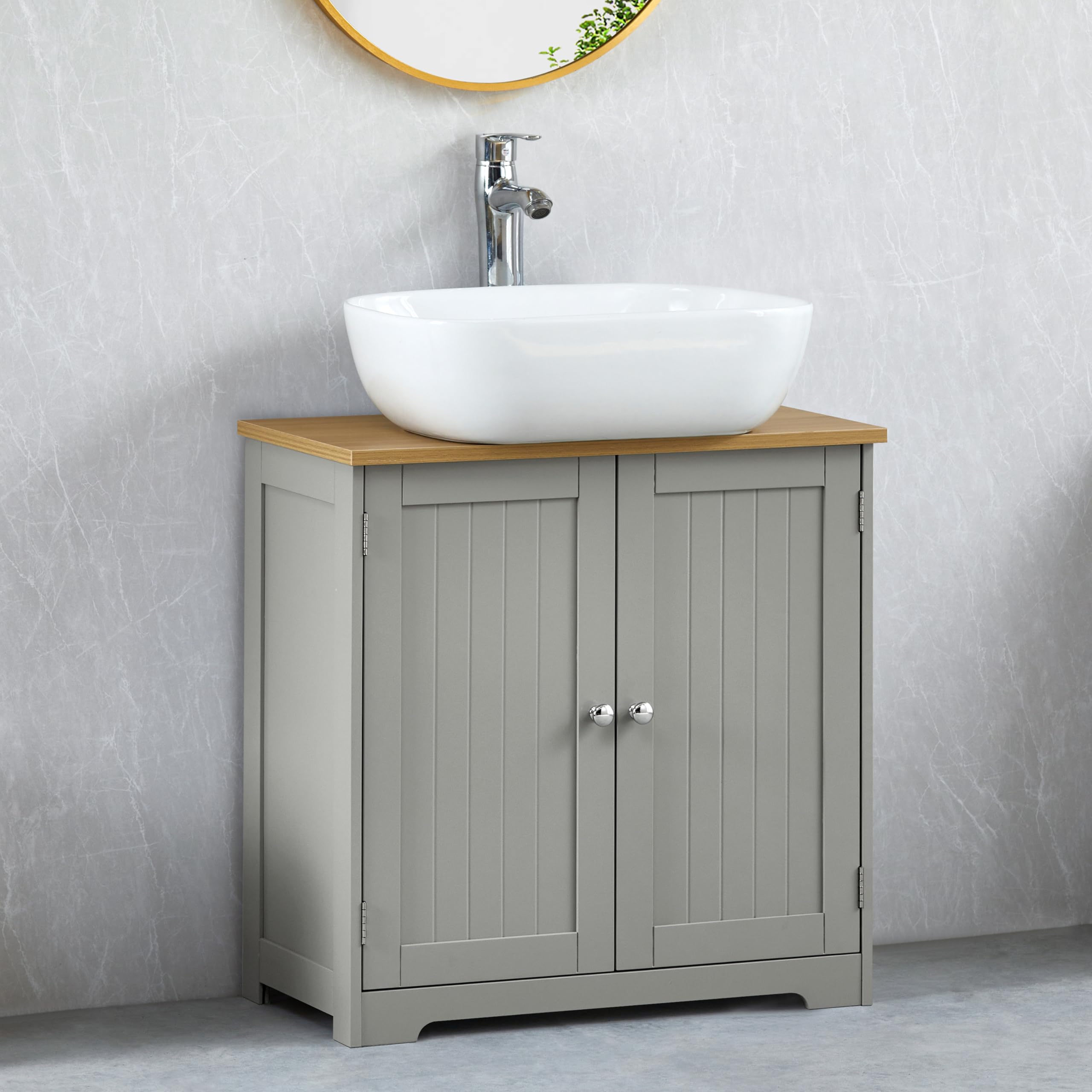 Bath Vida Priano Freestanding 2 Door Under Sink Cabinet, Grey & Oak