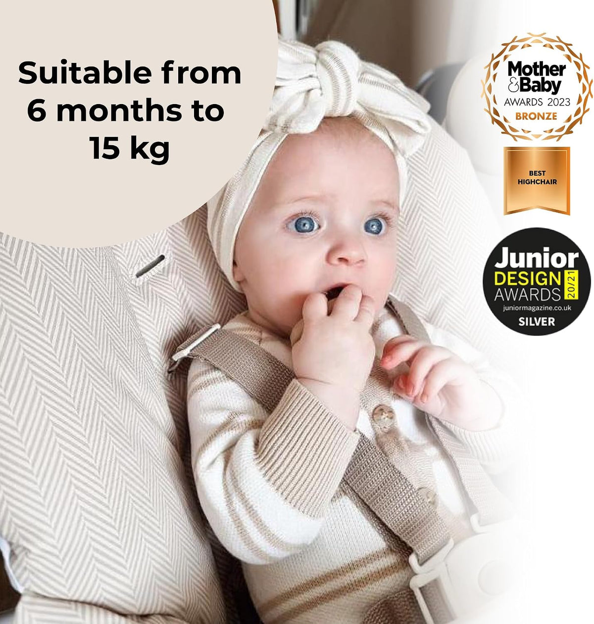 My Babiie MBHC8 Premium Highchair – Adjustable, 3 Recline Positions, 6 Height Settings, Removable Tray, Padded Seat, Foldable, for Toddler, from 6 Months to 3 Years (15kg) – Oatmeal