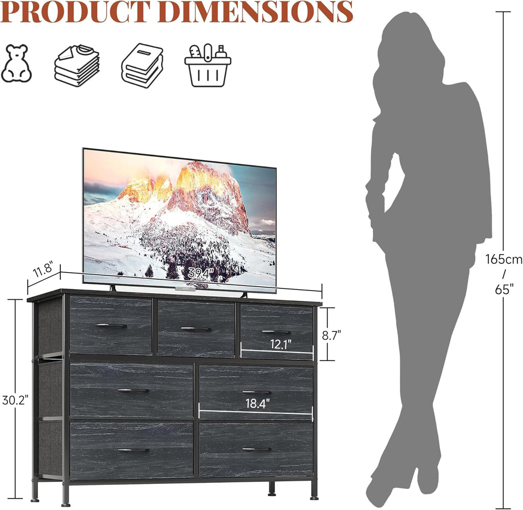 CAIYUN Chest of Drawers for Bedroom with 7 Drawers, Fabric Storage Drawer, Tall White Hallway Storage Unit, Charcoal Black