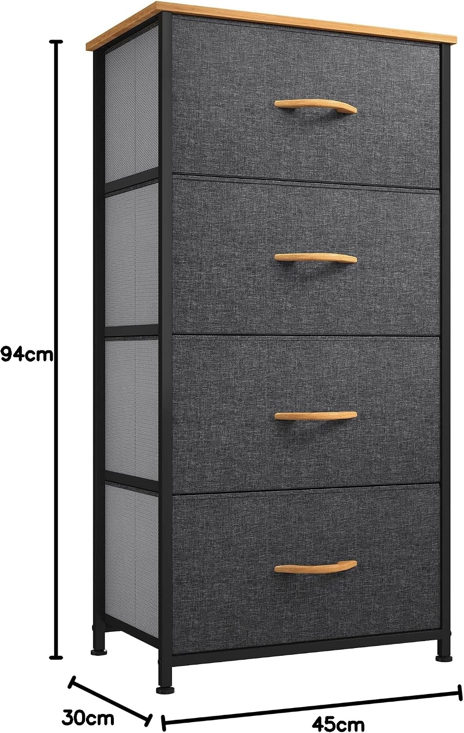 YITAHOME Chest of Drawers with 4 Drawers,Bedroom Drawers, Fabric Dresser with Wood Top,Drawer storage unit for for Bedroom, Living room, Dark Grey