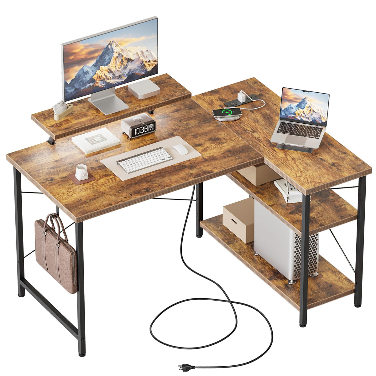 Mericonia Reversible Corner Desk, w. Power Outlets, 100x70cm, Black