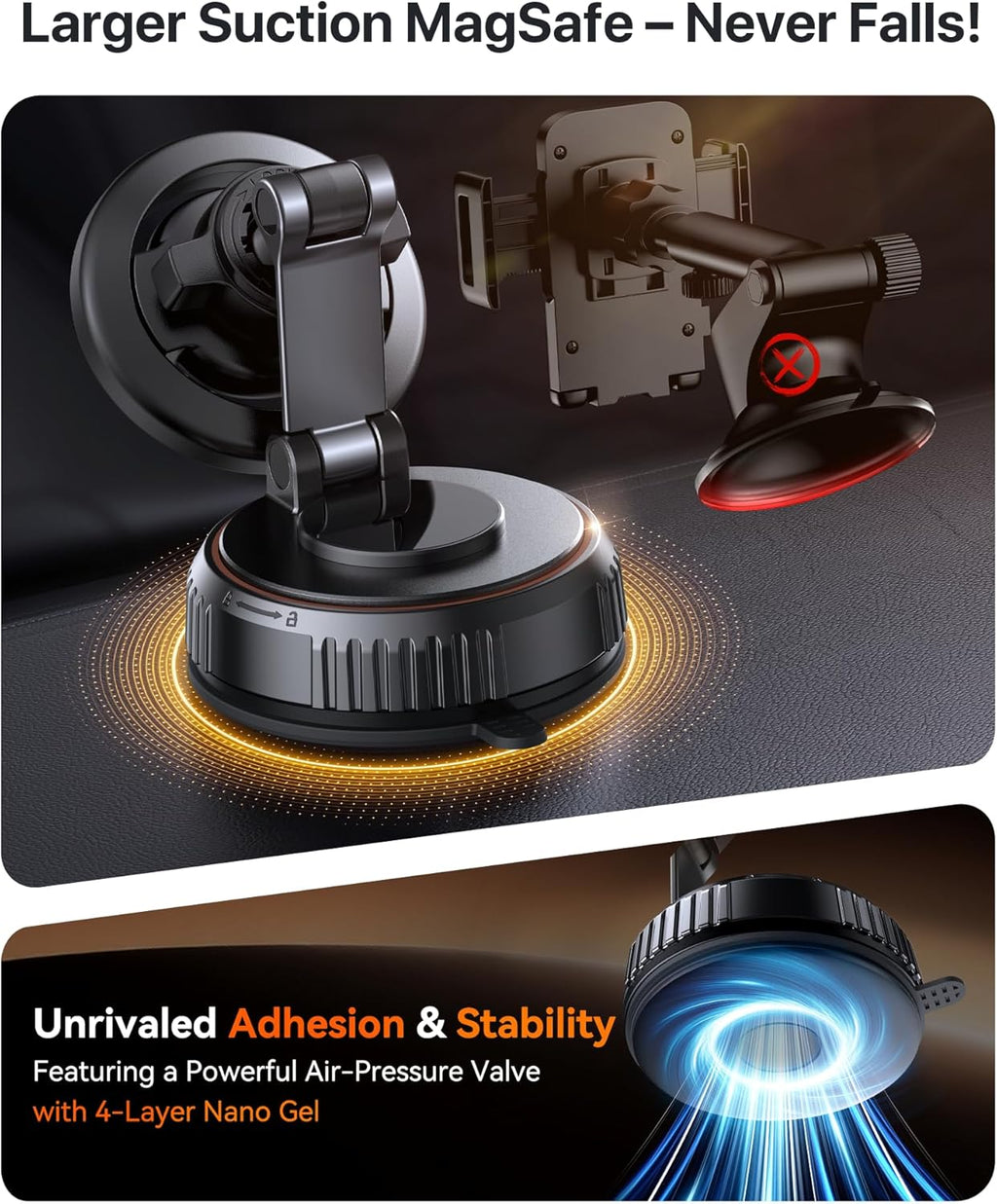 VEN-Miracase for MagSafe Car Mount [3600gf Strong Magnet & 89+LBS Suction Base] Magnetic Phone Holder for Cars, 360° Rotatable Dashboard & Windscreen Phone Holder with Adhesive Suction Cup for iPhone17-12