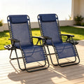 Garden Zero Gravity Chairs Set of 2, Heavy Duty Textoline Outdoor Sunloungers, Reclining & Foldable Patio Chairs with Headrest Pillow & Cup Drinks Holder