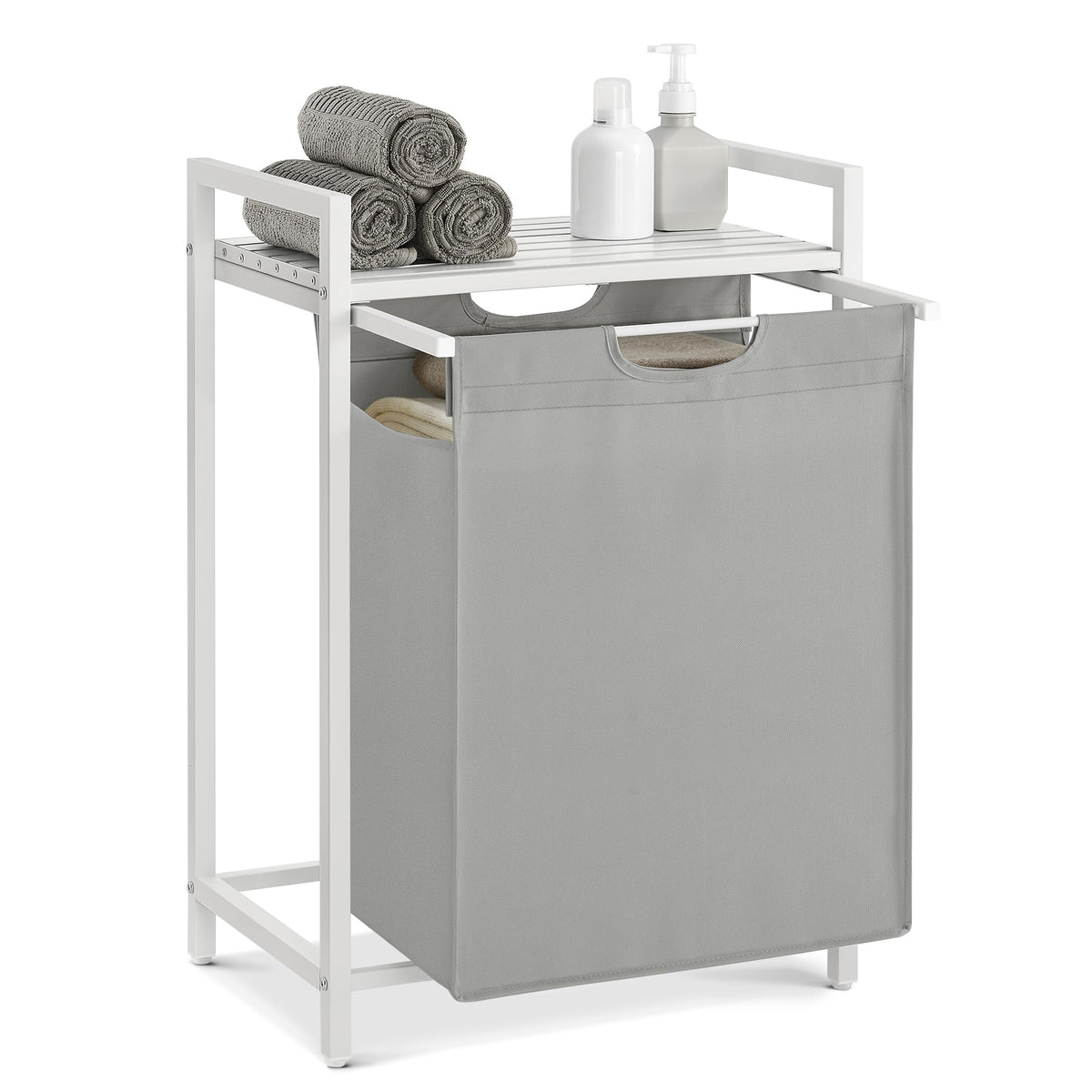 VASAGLE Laundry Basket, 3-Compartment Laundry Hamper, Pull-Out and Removable Liner Bags, Clothes Sorter, Shelf, Metal Frame, 3 x 40 L, 92.5 x 33 x 72 cm, Ink Black and Rustic Brown BLH301B01