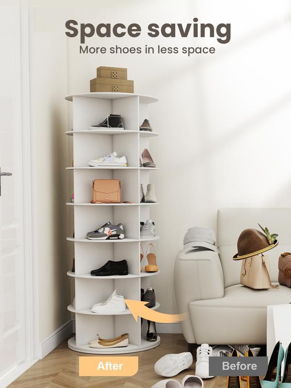 360° Rotating Shoe Rack Tower, 6/7 Tier Lazy Susan Shoe Storage Organizer, Round Carousel Cabinet for Shoes & Handbags, Space-Saving Solution for Entryway, Hallway & Closet