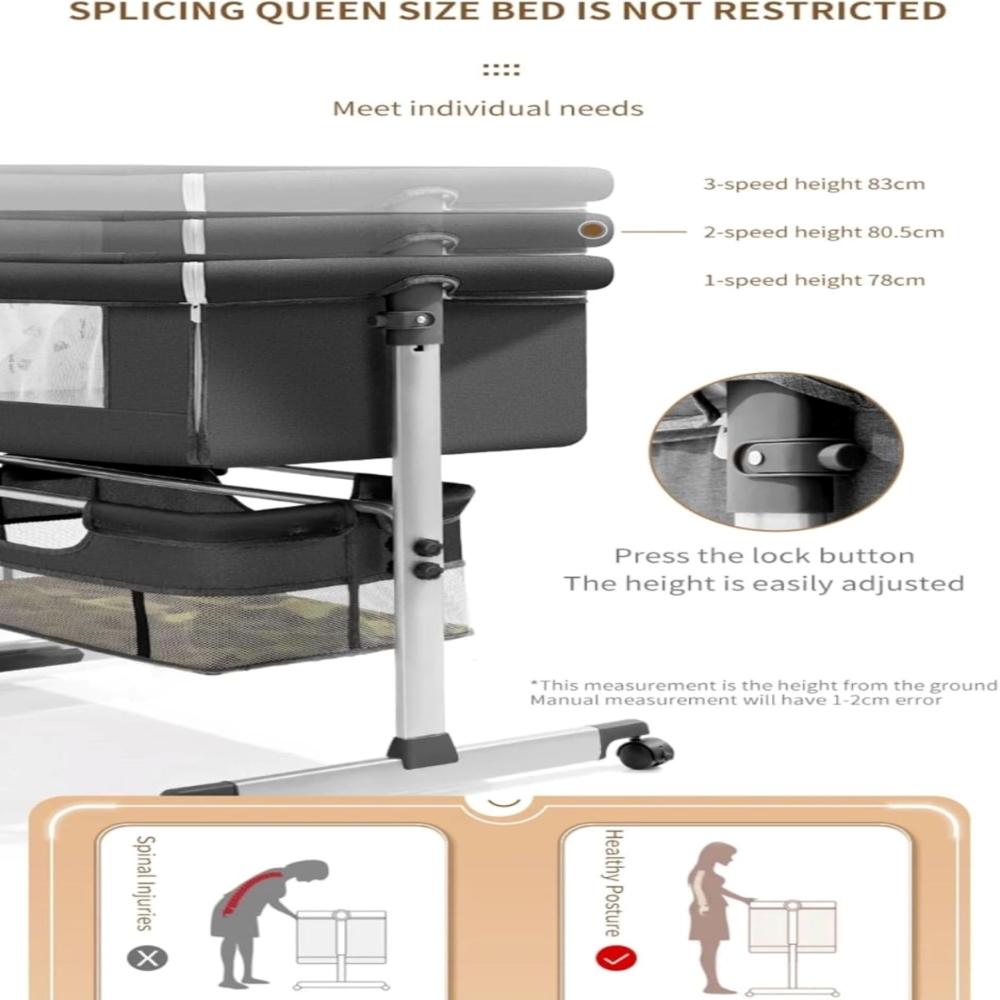 【NS】3 in 1 Baby Crib, Baby Cradle, Bassinet, Infant Cot, Bedside Sleeper, Travel Cot, with Mattress and Changing Table, Folding, Adjustable, Rocking, Portable Crib, Mosquito Net and Wheels