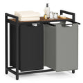 VASAGLE Laundry Basket, 3-Compartment Laundry Hamper, Pull-Out and Removable Liner Bags, Clothes Sorter, Shelf, Metal Frame, 3 x 40 L, 92.5 x 33 x 72 cm, Ink Black and Rustic Brown BLH301B01