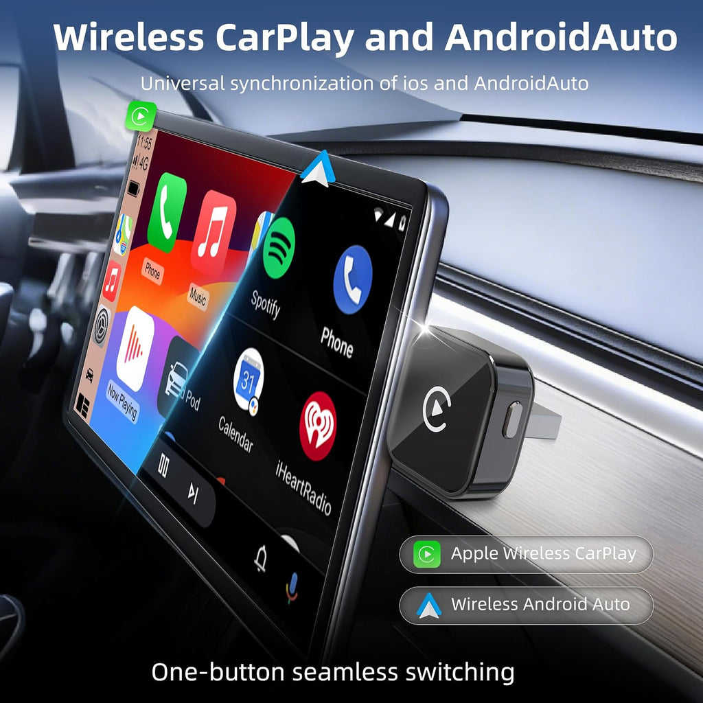 VEN-Wireless CarPlay & Android Auto Adapter 2026 Upgrade Instant 2-Phone Switch, 2-in-1 Plug & Play OTA Dongle for iPhone & Android, BT 5.3 & Dual WiFi 6, Car GPS Navigation