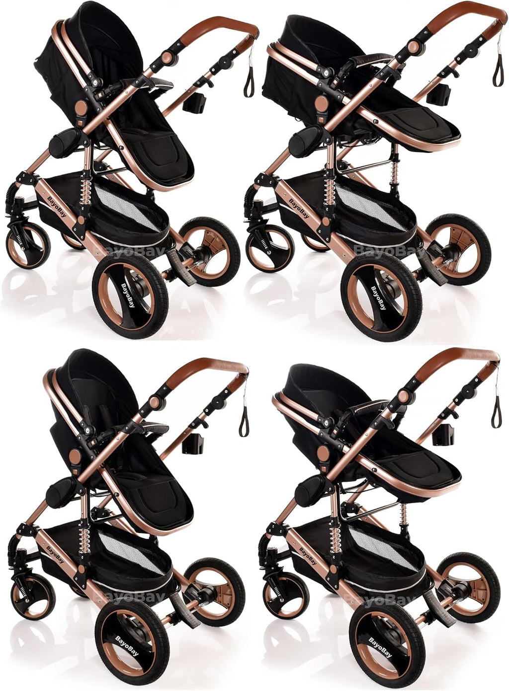 Baby Pram & Pushchair Travel System 3 in1 with Car Seat - Lightweight Folding Buggy Stroller for Newborns 0-36 Months (Black - Silver Frame)