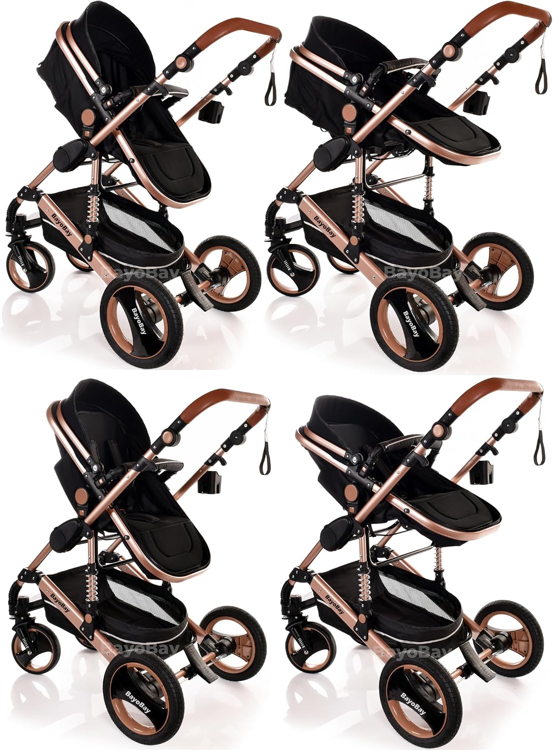 Baby Pram & Pushchair Travel System 3 in1 with Car Seat - Lightweight Folding Buggy Stroller for Newborns 0-36 Months (Black - Silver Frame)