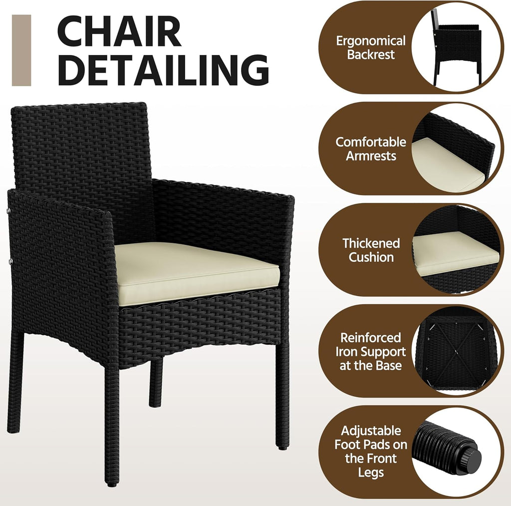 Yaheetech 4-Piece Rattan Conversation Set, Sofa & Glass Table, Black/Beige