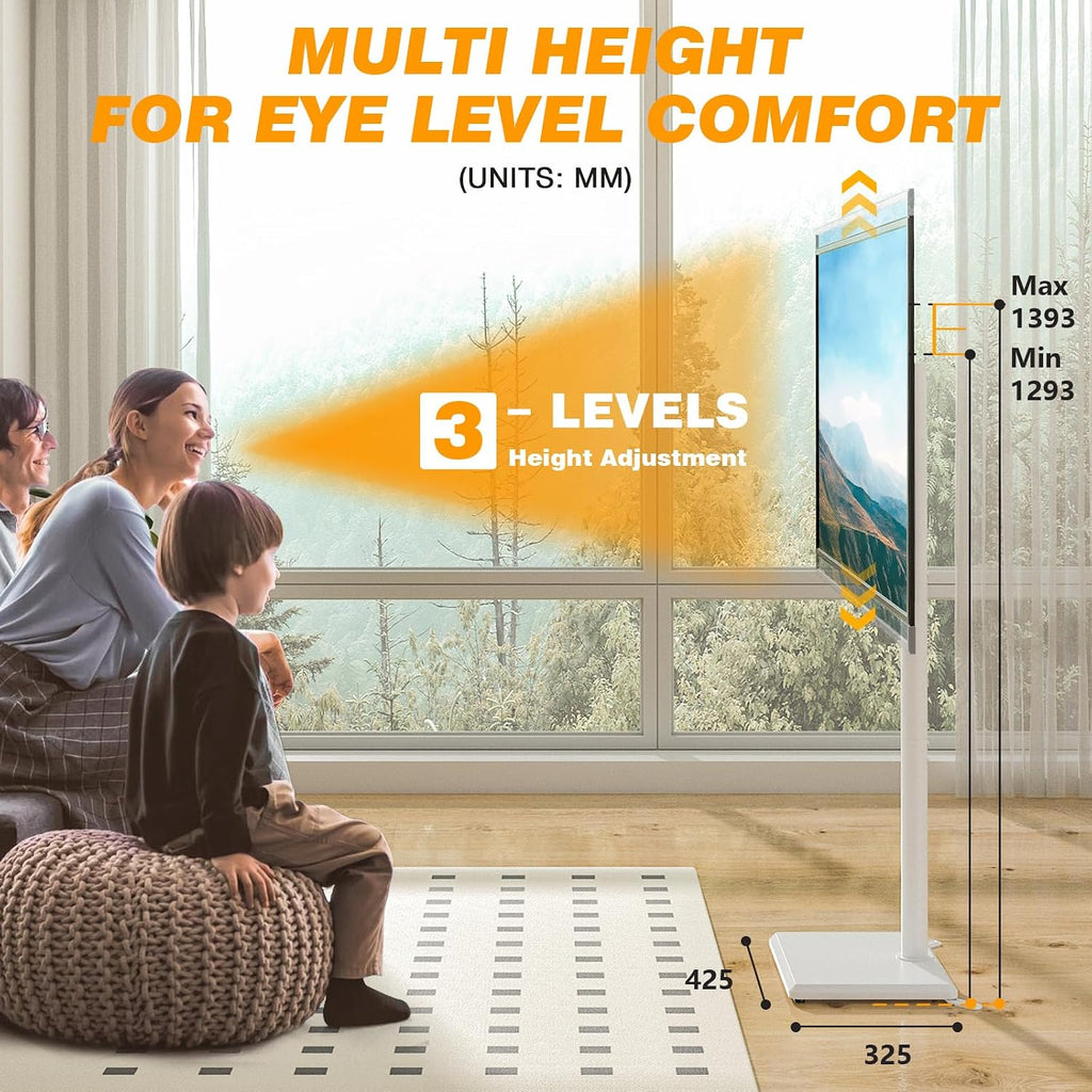 TVON TV Floor Stand for 32 to 60 inch TVs Tall TV Stand with Support Feet, Slim Corner TV Stand Height Adjustable Swivel TV Stands, Max VESA 400x400mm up to 40kg