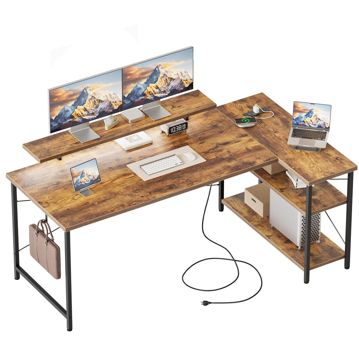 Mericonia Reversible Corner Desk, w. Power Outlets, 100x70cm, Black