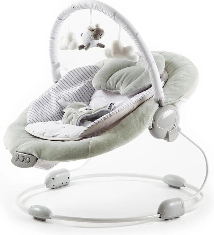 Portable Newborn Baby Bouncer Rocker, Grey Lamb Design Infant Soothing Seat with Soft Cushion, Music & Vibration Function for Baby Infants
