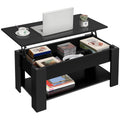 【NS】Lift Up Coffee Table, Wooden Lifting Tea Table with Hidden Storage Drawer and Open Shelf for Living Room/Reception, Rustic Brown, 98x50x(42-56) cm