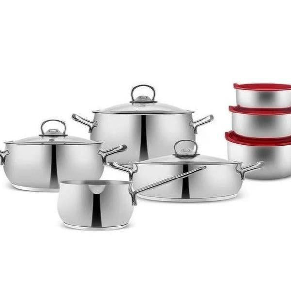 Store 13-Piece Stainless Steel Cookware Set, Even Heat Distribution, Long-Lasting Heat Retention Time-Saving Durable Kitchen Pots & Pans, Heat-Resistant Glass Lids, Induction Compatible, Dishwasher Safe Silver Cooking Ware Set