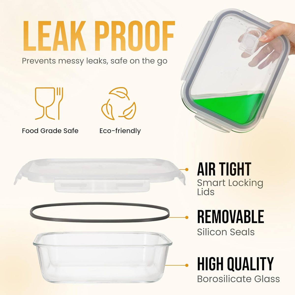 4-Pack Large Glass Food Storage Containers with Lids 2500ml 2260ml 1520ml 1050ml Microwave Oven Freezer Dishwasher Safe Meal Prep Containers