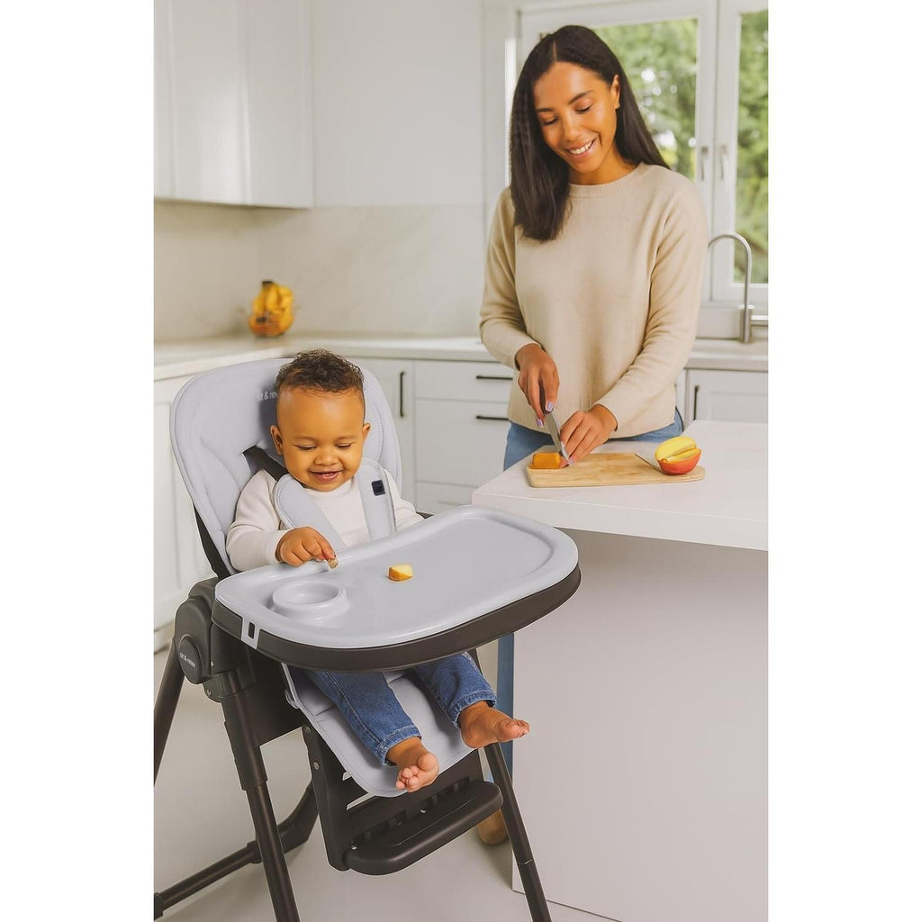 Adjustable Luxury Highchair – Suitable from Newborn up to 3 Years (Max 15kg), Taupe & Black Design, with Secure Harness, Padded Seat [Plus A Free Gift]