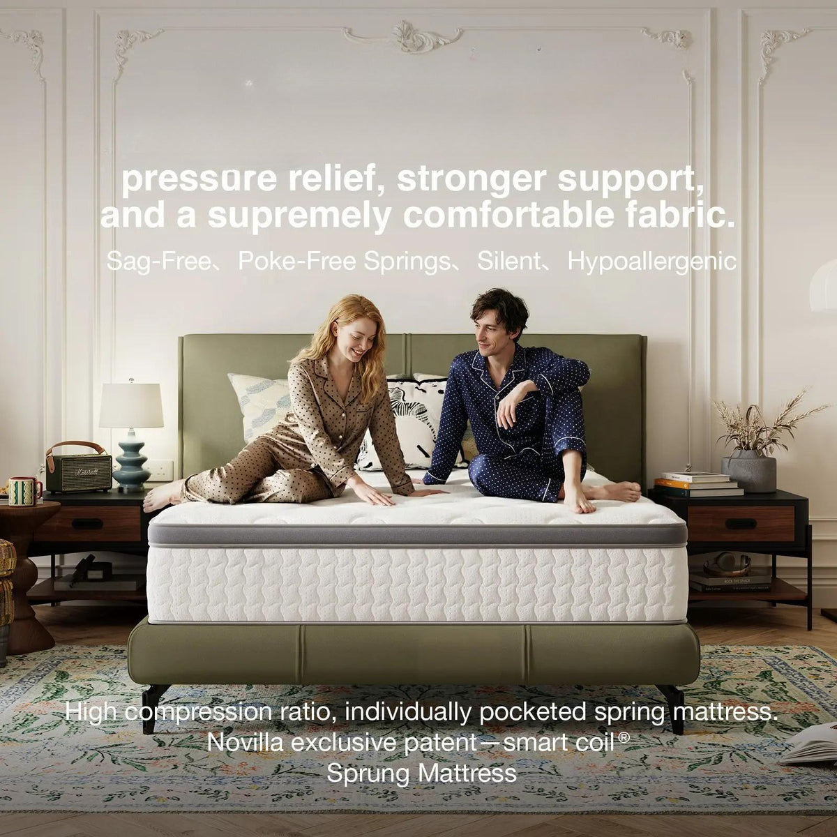 Hybrid Innerspring Mattress, 25cm Thick Comfort Bed Mattress with Cool‑Touch Breathable Cover, Pressure Relief & Motion Isolation Hybrid Mattress, Single/Double/King Size for Bedroom Guest Room