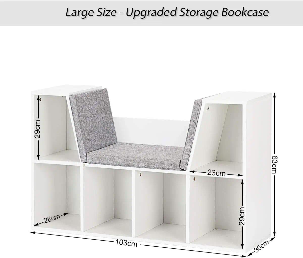 6‑Cube Kids Bookcase, Multi‑Functional Wooden Storage Organizer with Cushioned Reading Nook, Open Display Shelf Cabinet for Children Bedroom Playroom